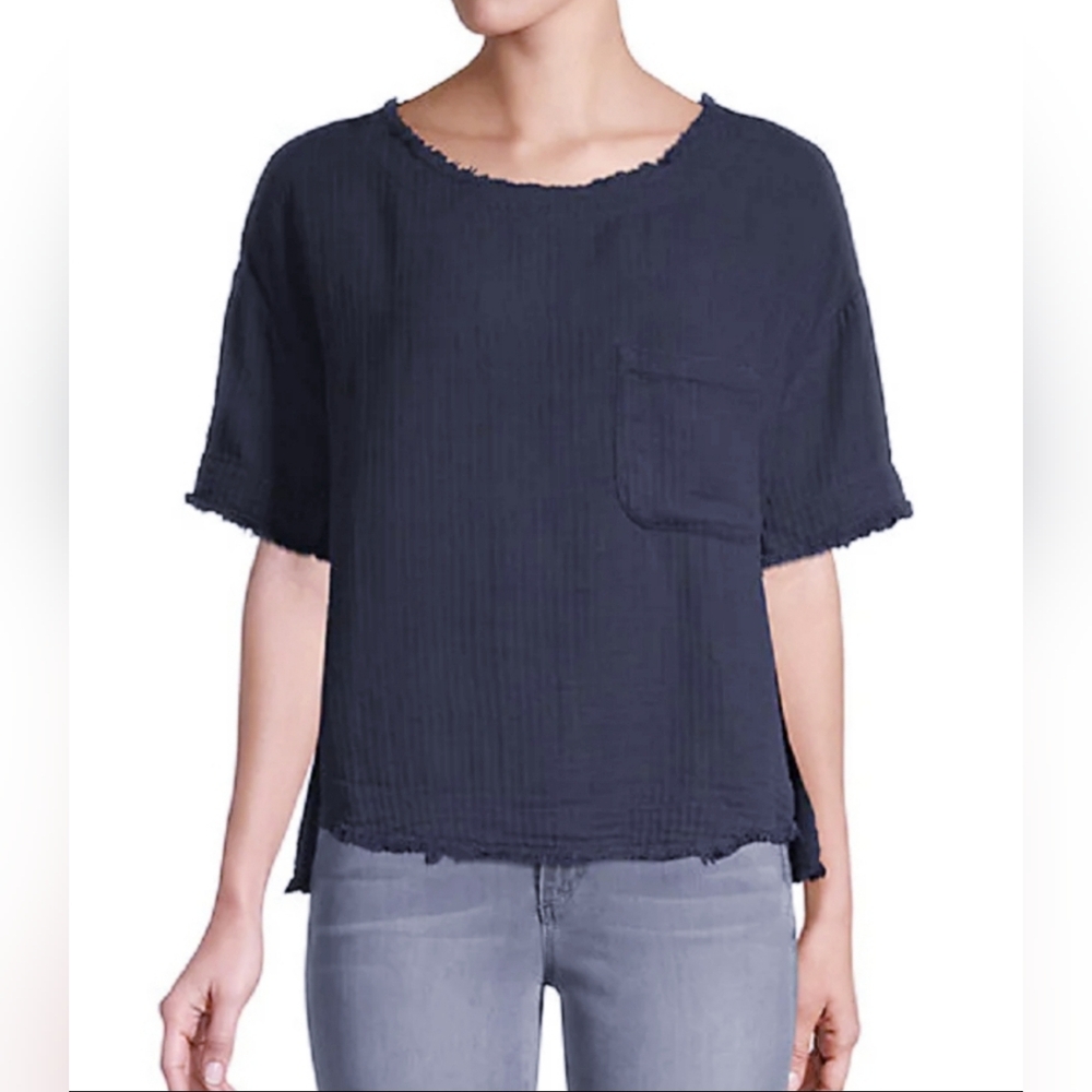 FP We The Free Black Short Sleeve Top With Pocket
